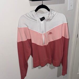 Nike White and Pink Crop Boxy Hoodie
